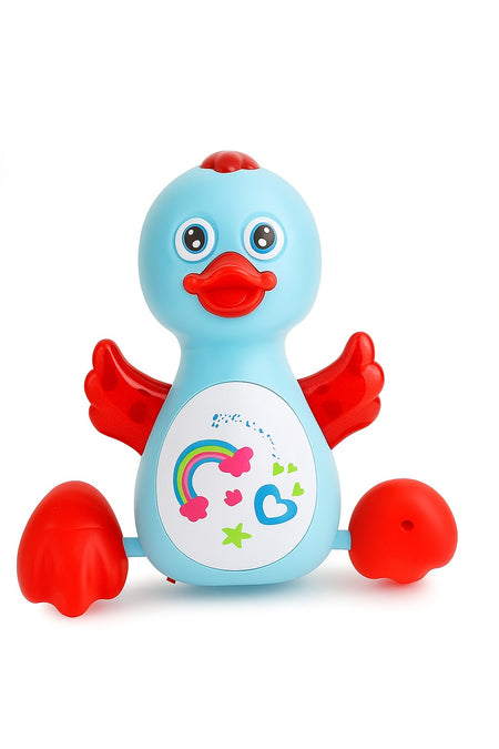 Toy duck with colorful design on a white background