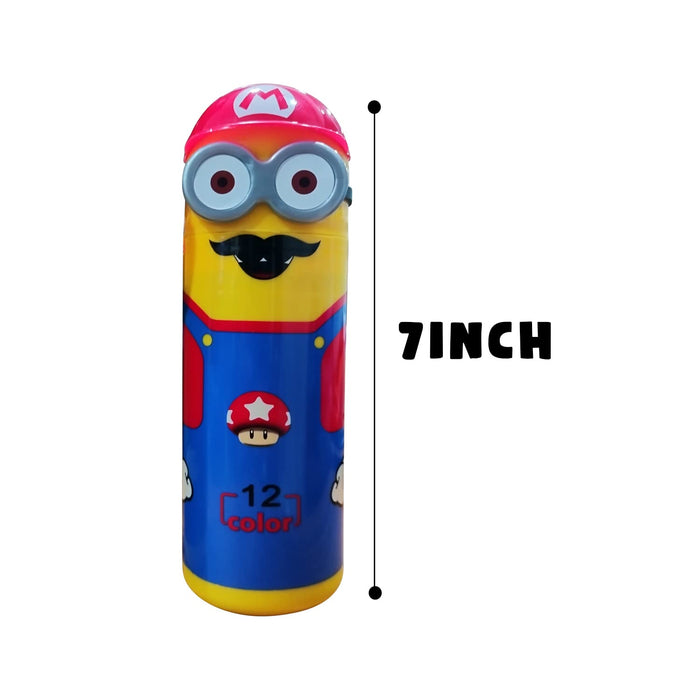 Minions Shaped Sketch Pen-Pencil Box Included with 12 Sketch Pen Set for School Kids (Multicolor)