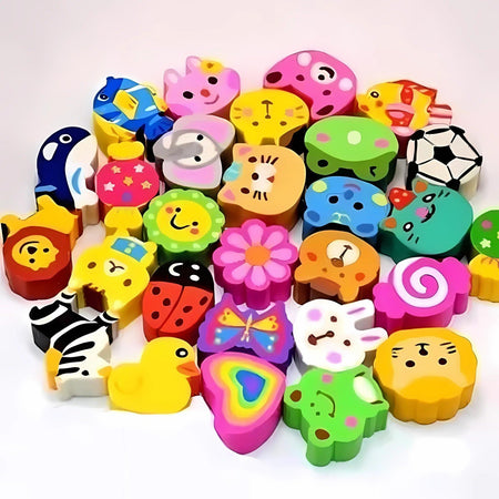100 Pieces Different Shapes Cartoon Erasers for Kids