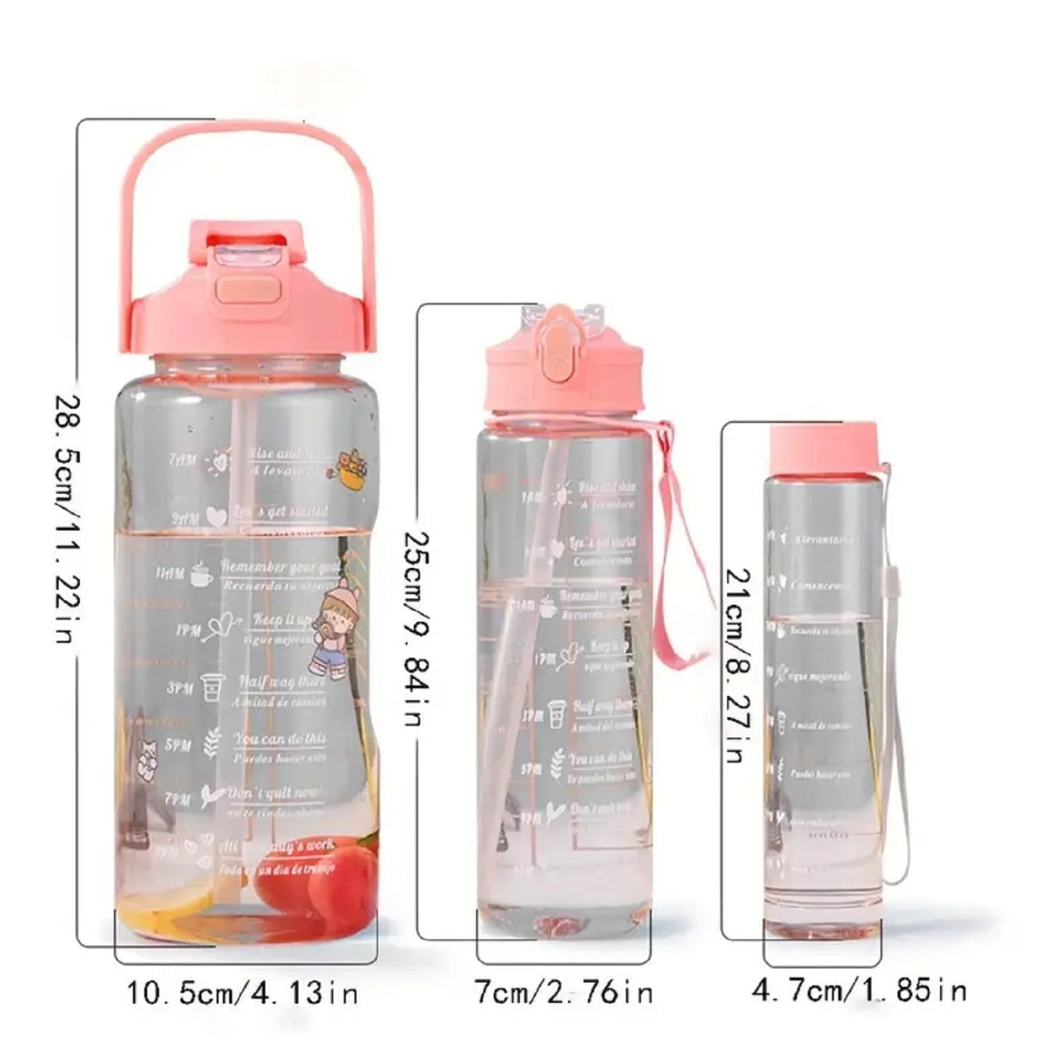 3 in 1 Transparent Water Bottle (2000ML, 900ML, 300ML with Motivational Design