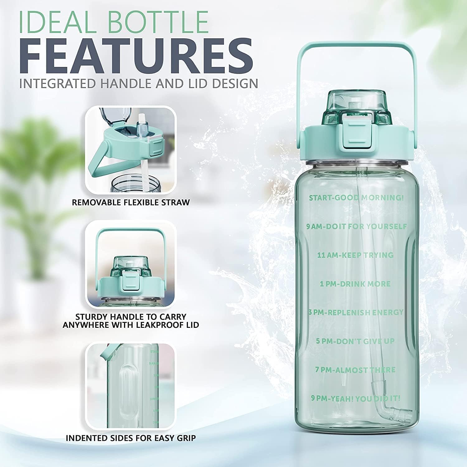 3 in 1 Transparent Water Bottle (2000ML, 900ML, 300ML with Motivational Design