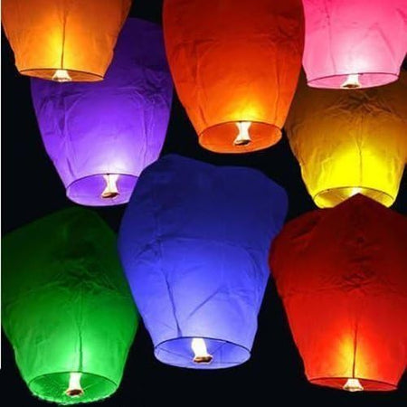 Paper Sky Lanterns Multicolour|Flying Night Sky Light Candle for Diwali