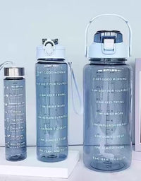 3 in 1 Transparent Water Bottle (2000ML, 900ML, 300ML with Motivational Design
