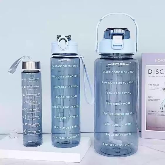 3 in 1 Transparent Water Bottle (2000ML, 900ML, 300ML with Motivational Design