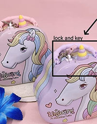Unicorn Piggy Bank - Stylish Money Saving Tin Coin Bank with Lock and Key
