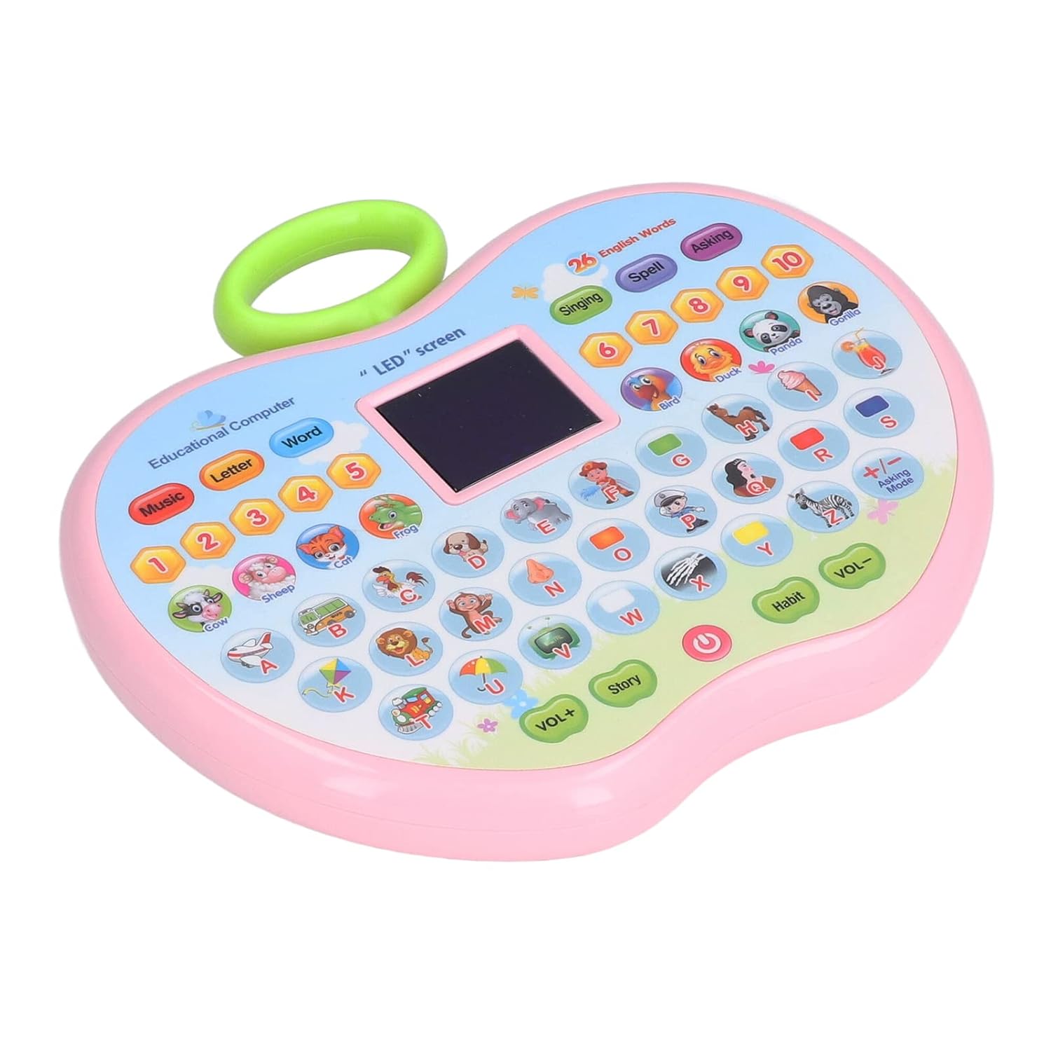 Apple Shape Electronic Educational Computer Toy | Multifunctional Musical Learning Animal Sound Laptop Toy for Kids