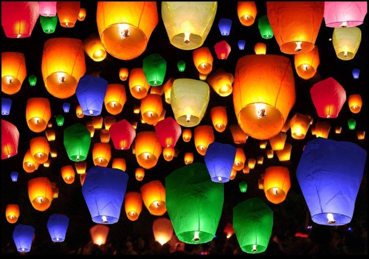 Paper Sky Lanterns Multicolour|Flying Night Sky Light Candle for Diwali
