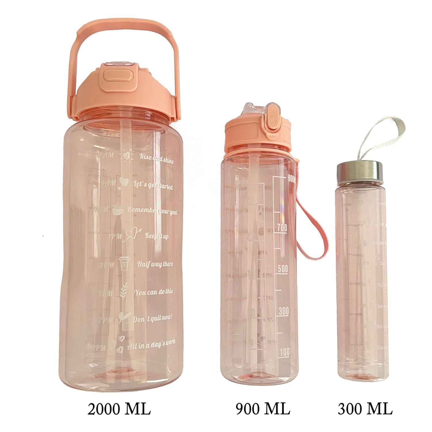 3 in 1 Transparent Water Bottle (2000ML, 900ML, 300ML with Motivational Design