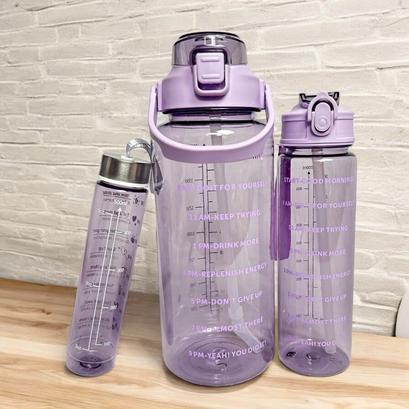 3 in 1 Transparent Water Bottle (2000ML, 900ML, 300ML with Motivational Design