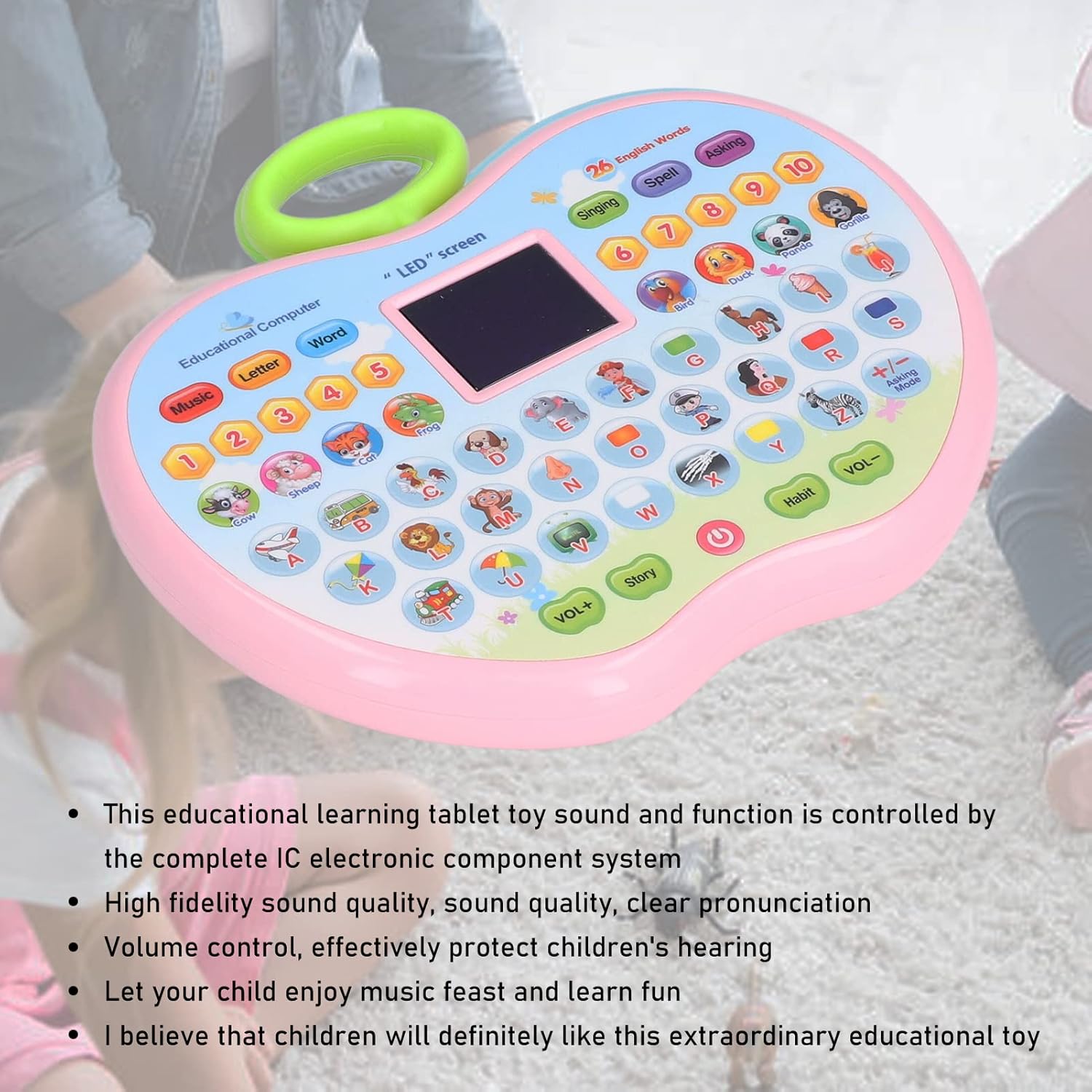 Apple Shape Electronic Educational Computer Toy | Multifunctional Musical Learning Animal Sound Laptop Toy for Kids
