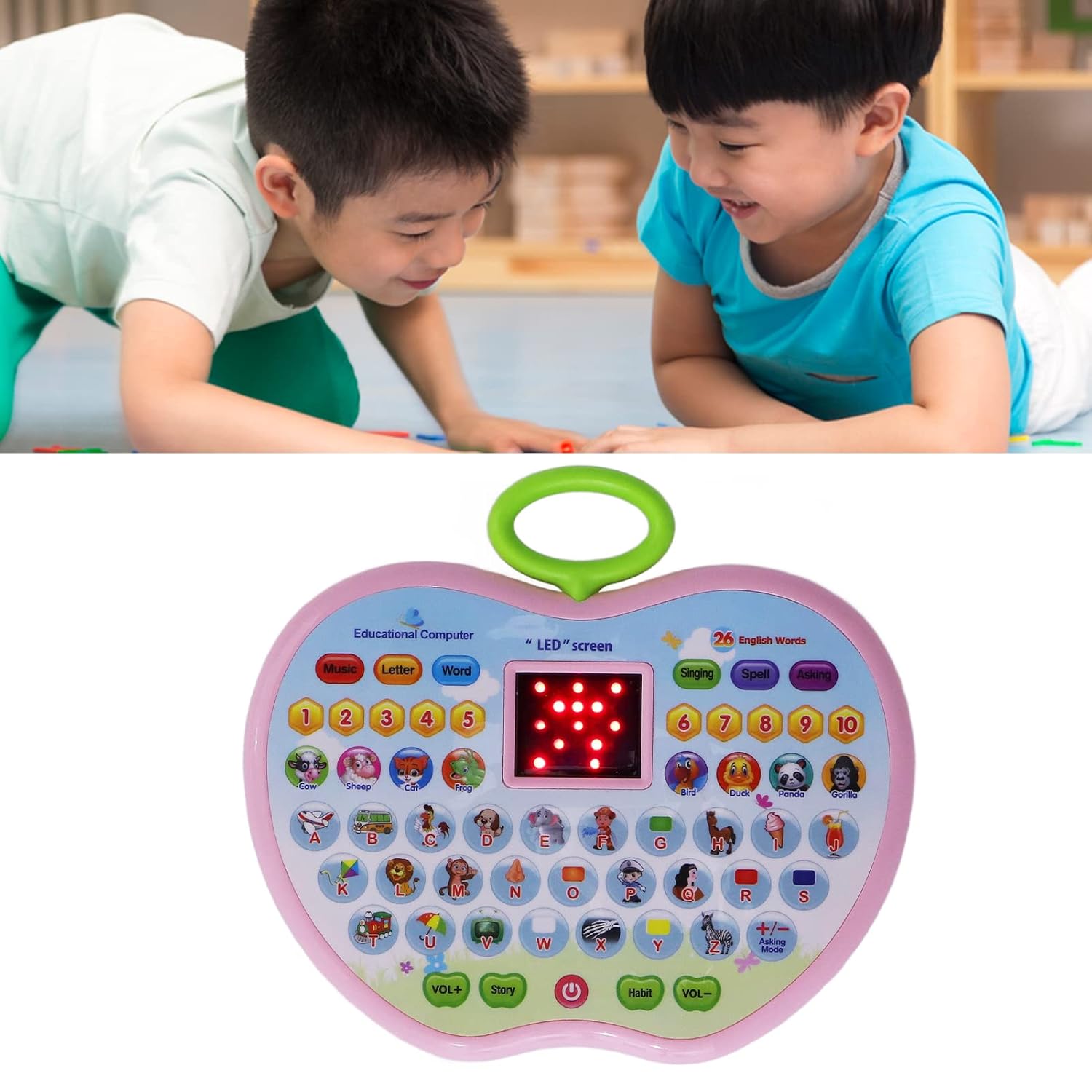 Apple Shape Electronic Educational Computer Toy | Multifunctional Musical Learning Animal Sound Laptop Toy for Kids