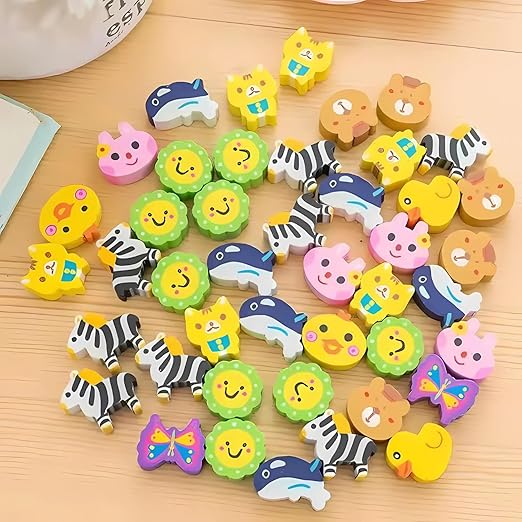 100 Pieces Different Shapes Cartoon Erasers for Kids