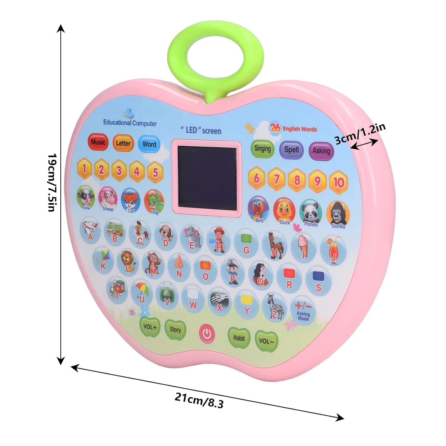 Apple Shape Electronic Educational Computer Toy | Multifunctional Musical Learning Animal Sound Laptop Toy for Kids