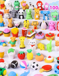 100 Pieces Different Shapes Cartoon Erasers for Kids

