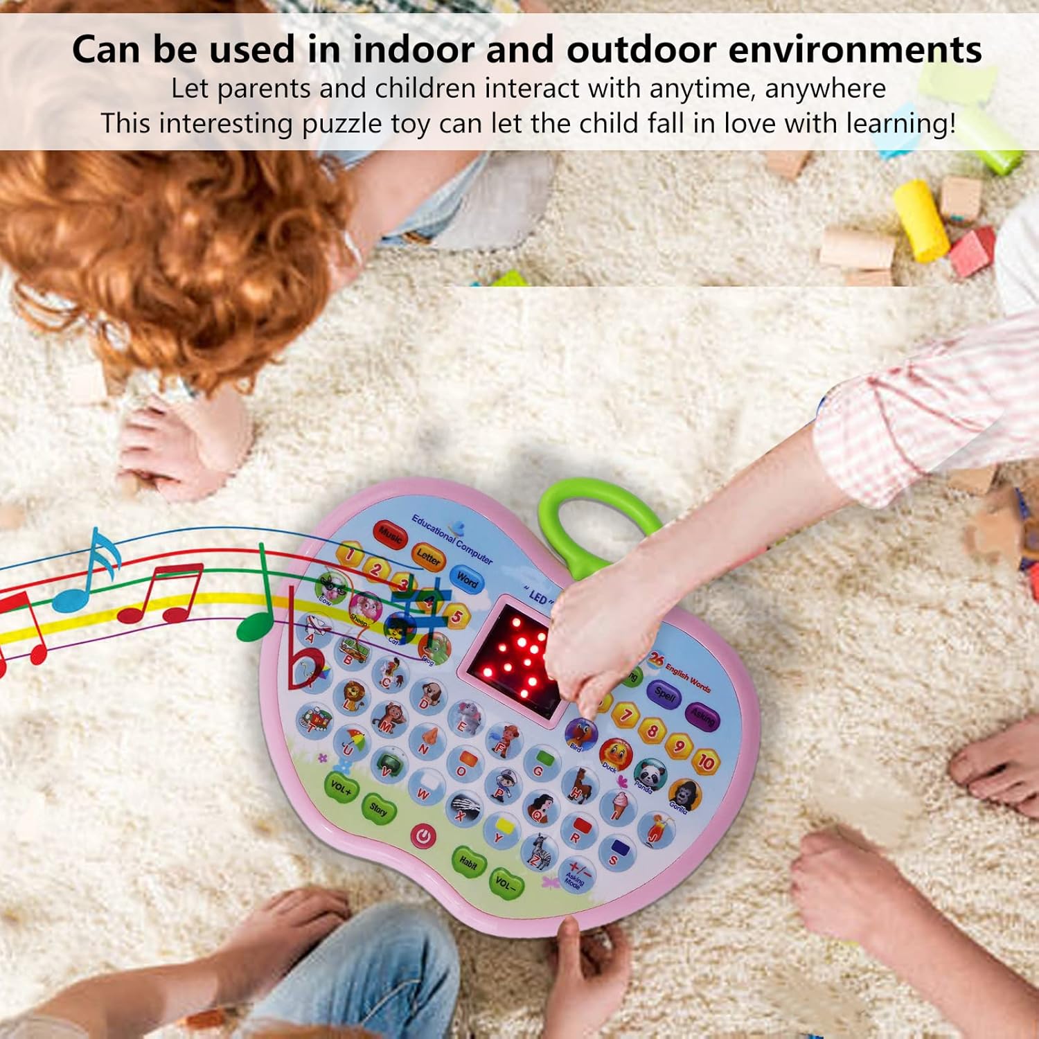 Apple Shape Electronic Educational Computer Toy | Multifunctional Musical Learning Animal Sound Laptop Toy for Kids