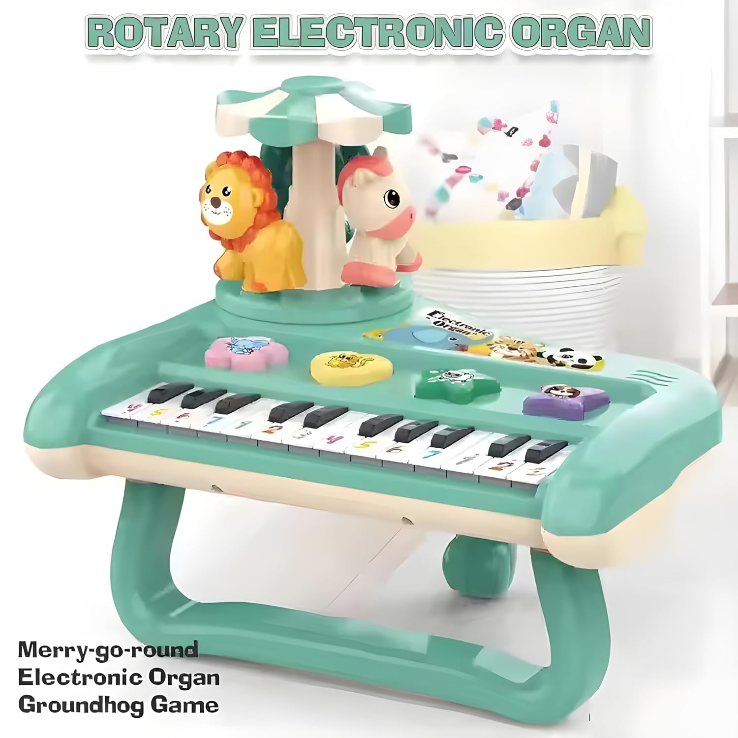 Animal Concert Musical Piano for Kids – Rotary Electronic Organ with Lights & Sound