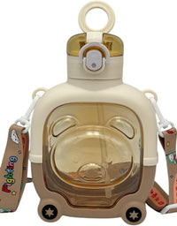 Cute Bear-Shaped Square Water Bottle with Straw and Strap (Kids Special)
