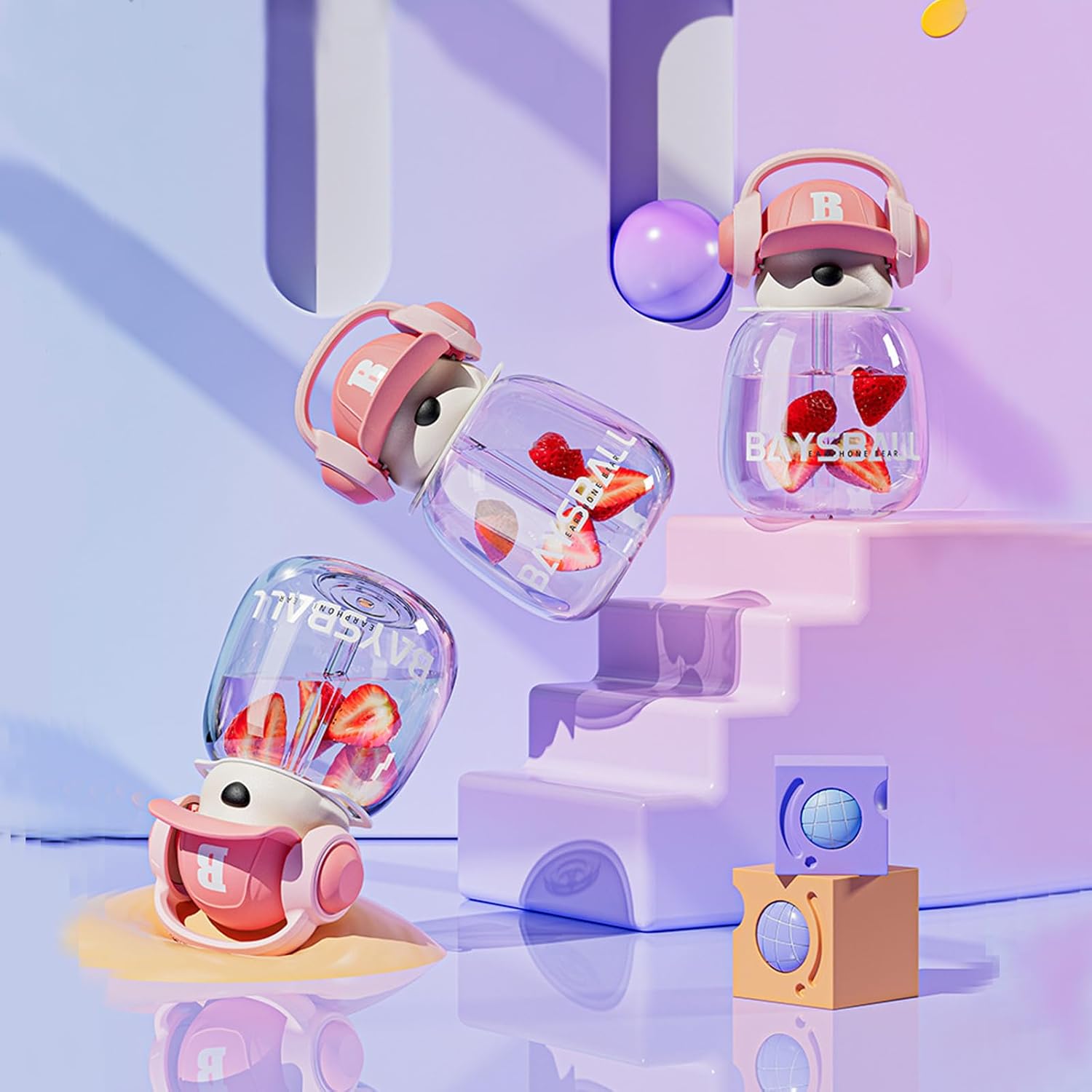 Cartoon Earphone Bear Water Bottle For Kids