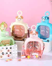 Cute Bear-Shaped Square Water Bottle with Straw and Strap (Kids Special)
