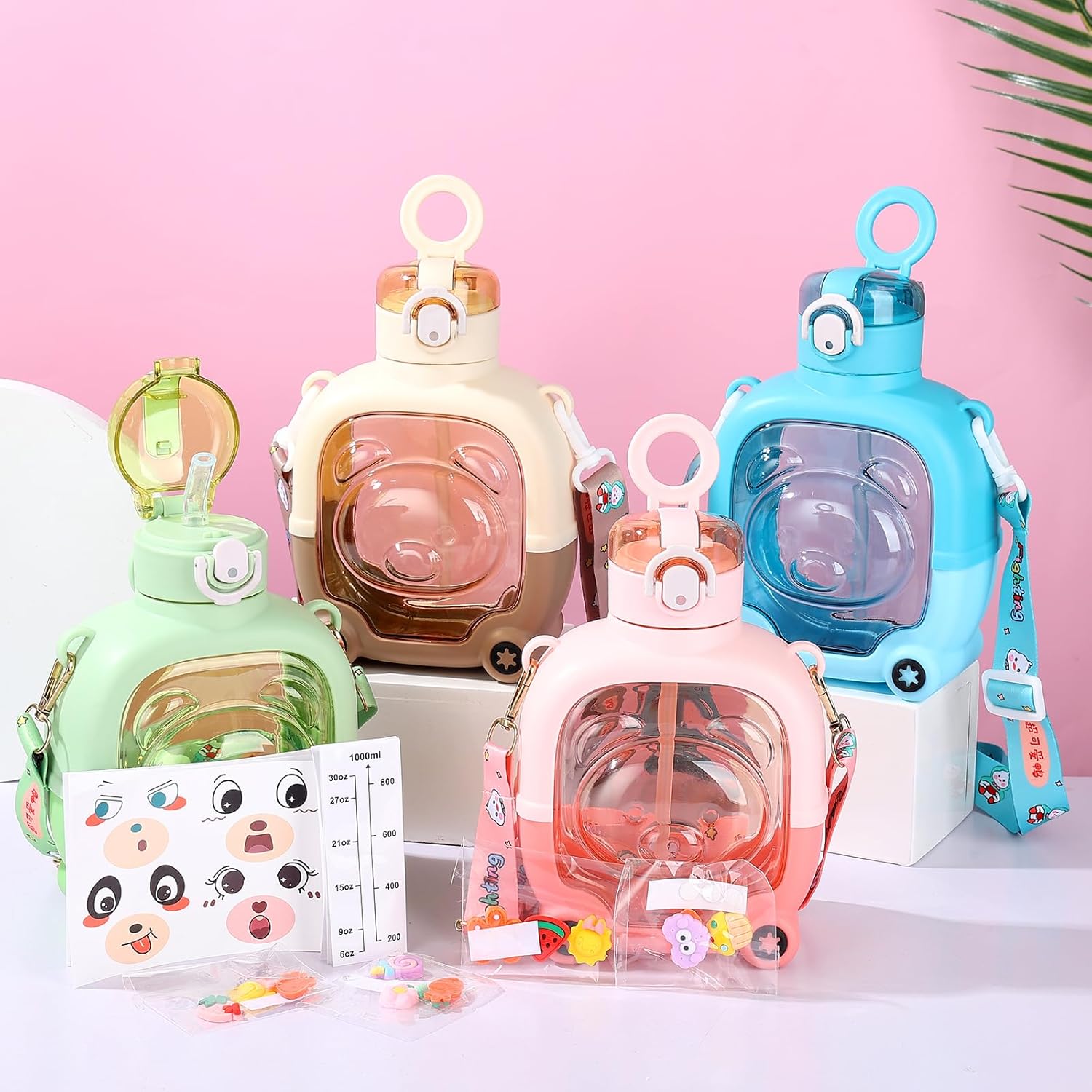 Cute Bear-Shaped Square Water Bottle with Straw and Strap (Kids Special)