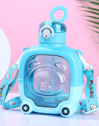 Cute Bear-Shaped Square Water Bottle with Straw and Strap (Kids Special)
