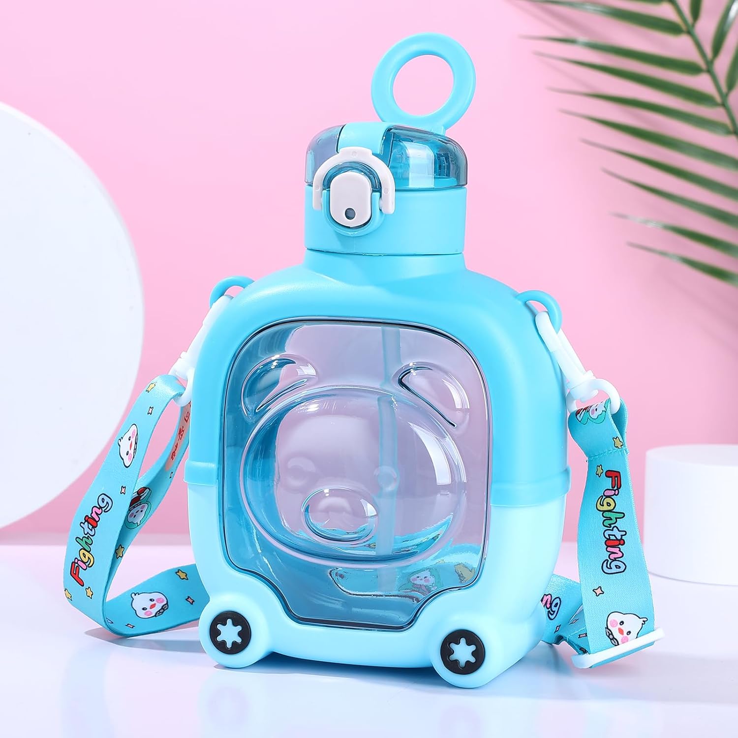 Cute Bear-Shaped Square Water Bottle with Straw and Strap (Kids Special)