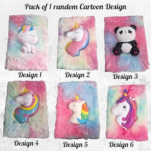 Cartoon Design Diary for Girls, 3D Squishy fur diary