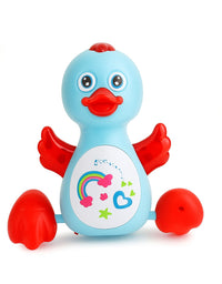 Toy duck with colorful design on a white background
