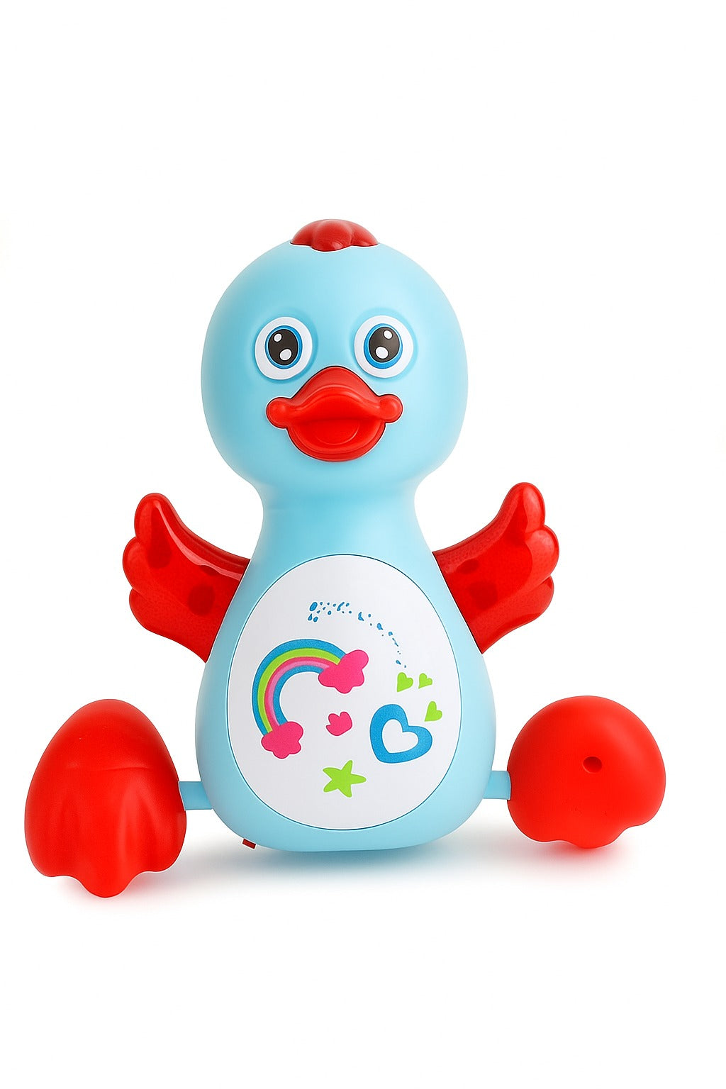 Toy duck with colorful design on a white background