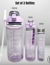 3 in 1 Transparent Water Bottle (2000ML, 900ML, 300ML with Motivational Design
