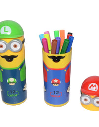 Minions Shaped Sketch Pen-Pencil Box Included with 12 Sketch Pen Set for School Kids (Multicolor)
