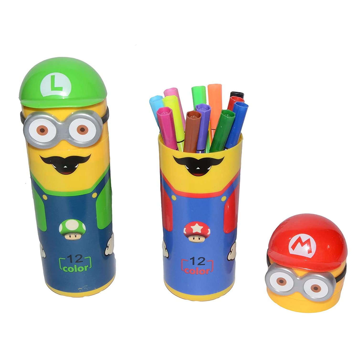 Minions Shaped Sketch Pen-Pencil Box Included with 12 Sketch Pen Set for School Kids (Multicolor)