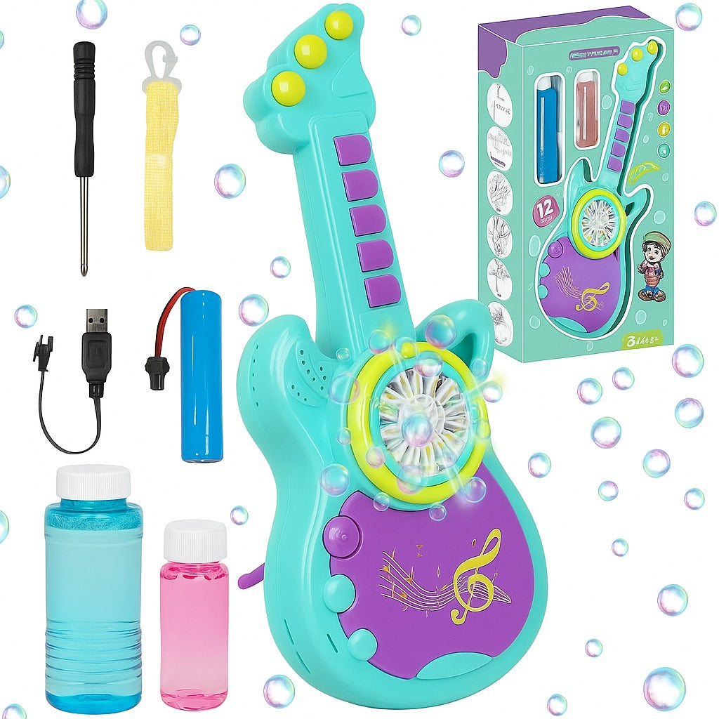 Children's bubble guitar toy with accessories on a white background
