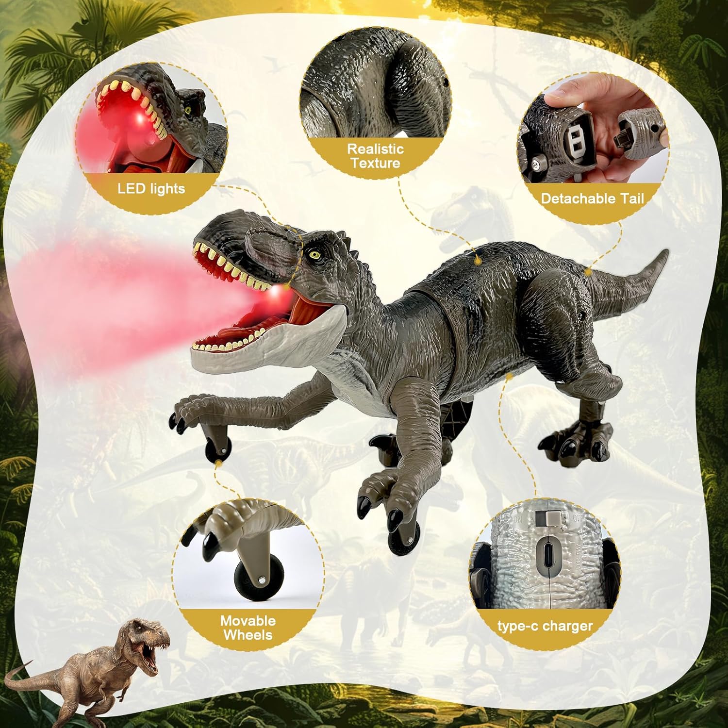 Remote Control Walking & Roaring Dinosaur Toy with Lights and Sound