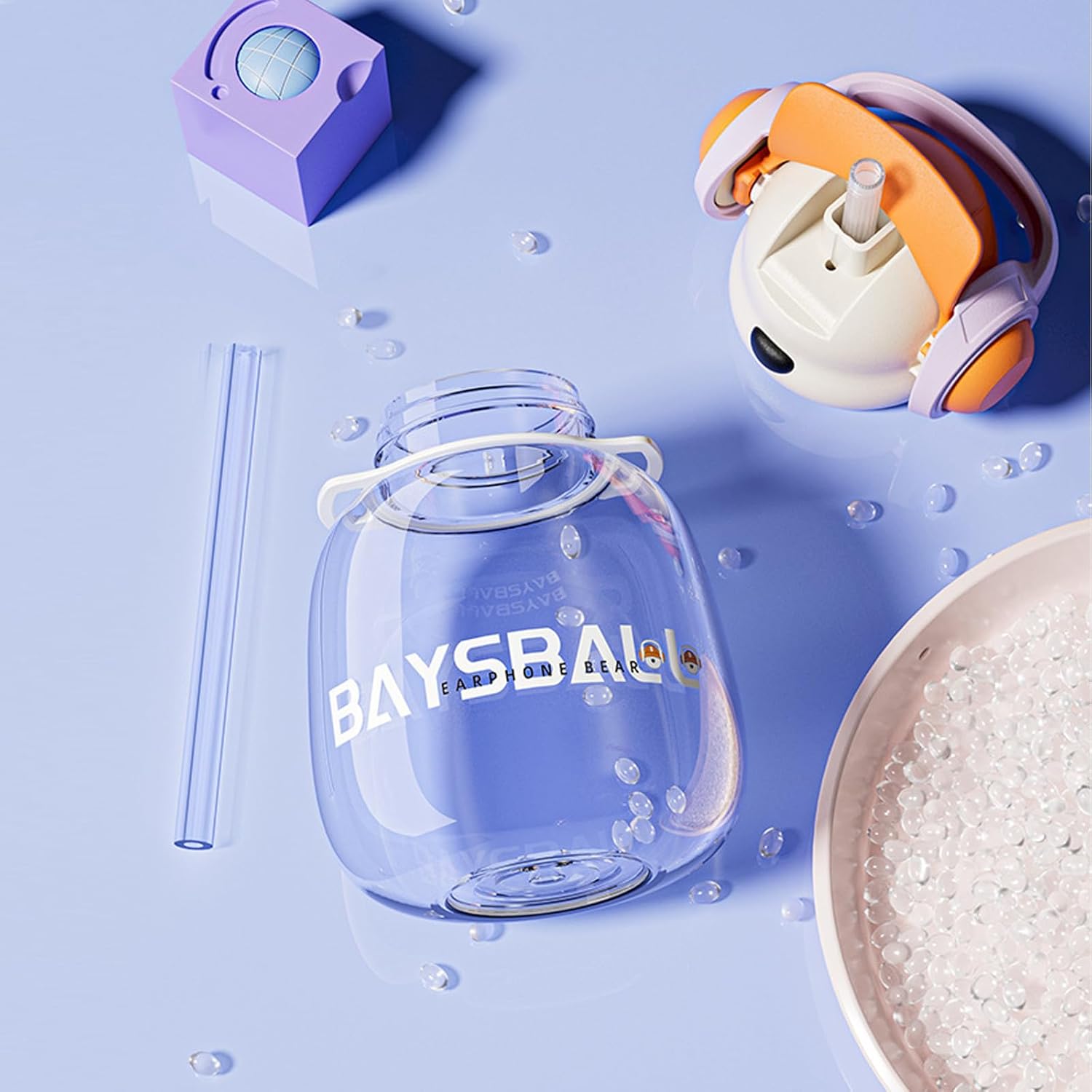 Cartoon Earphone Bear Water Bottle For Kids