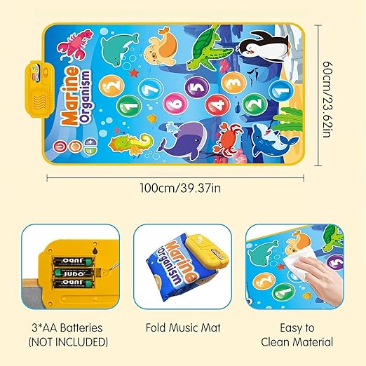 Musical Mat for Kids Ages 3+ - Marin Animals | Baby Piano Play Mat with 8 Vehicle Sounds | Interactive Musical Keyboard Early Learning Toy