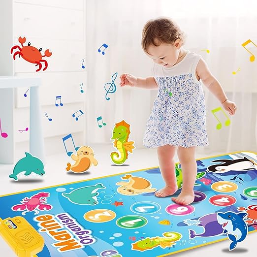 Musical Mat for Kids Ages 3+ - Marin Animals | Baby Piano Play Mat with 8 Vehicle Sounds | Interactive Musical Keyboard Early Learning Toy