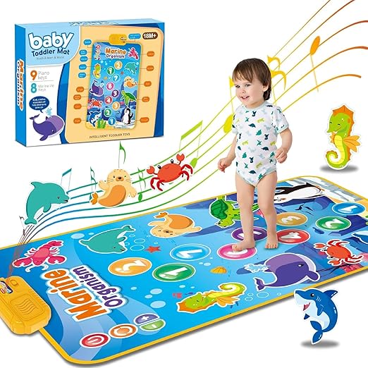 Musical Mat for Kids Ages 3+ - Marin Animals | Baby Piano Play Mat with 8 Vehicle Sounds | Interactive Musical Keyboard Early Learning Toy