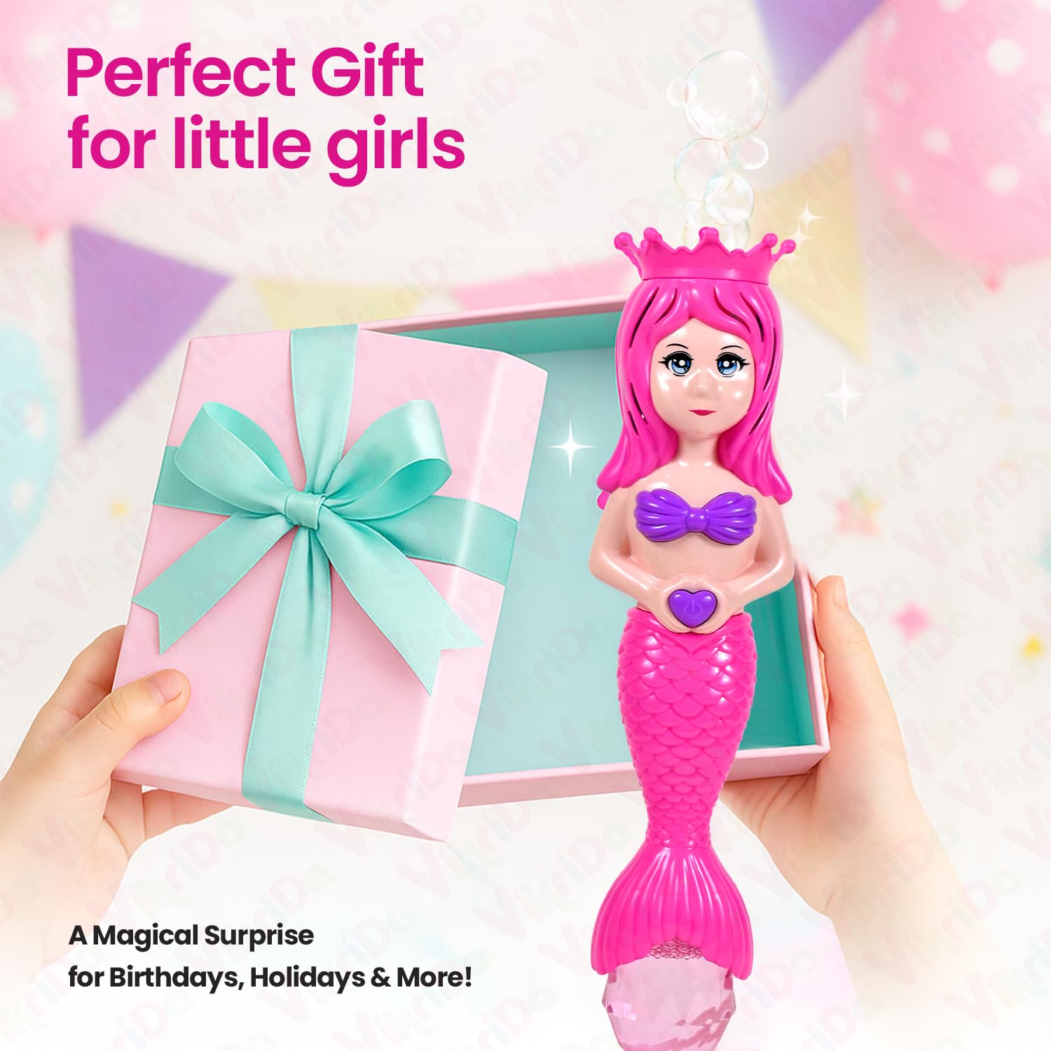 Mermaid Automatic Bubble Machine Toy for Kids – USB Rechargeable