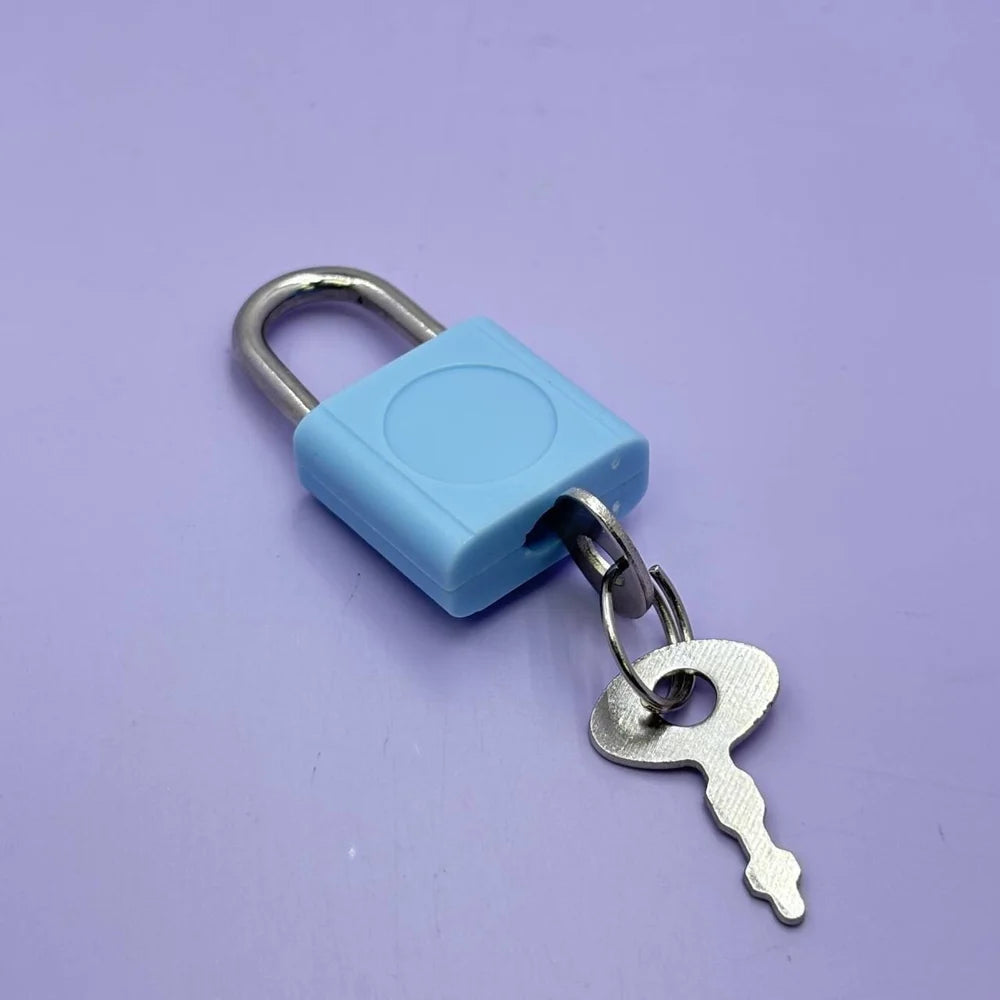 Blue padlock with a key on a purple background