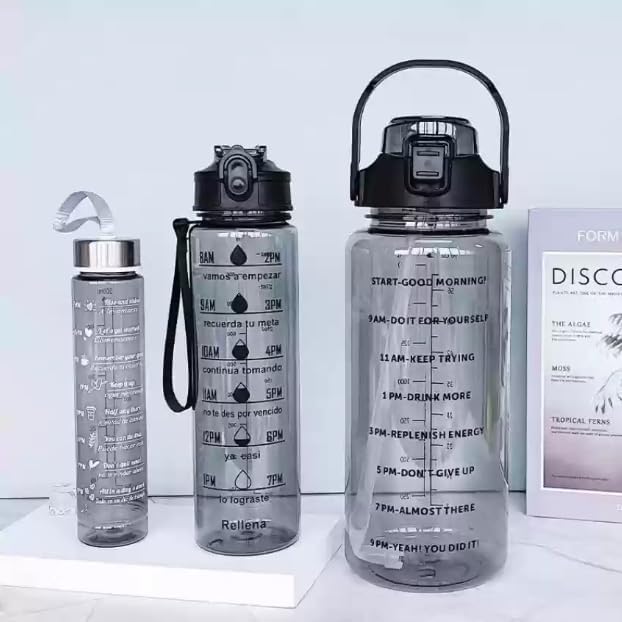 3 in 1 Transparent Water Bottle (2000ML, 900ML, 300ML with Motivational Design