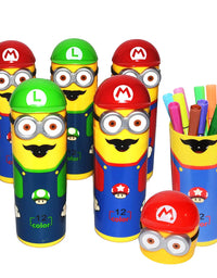 Minions Shaped Sketch Pen-Pencil Box Included with 12 Sketch Pen Set for School Kids (Multicolor)
