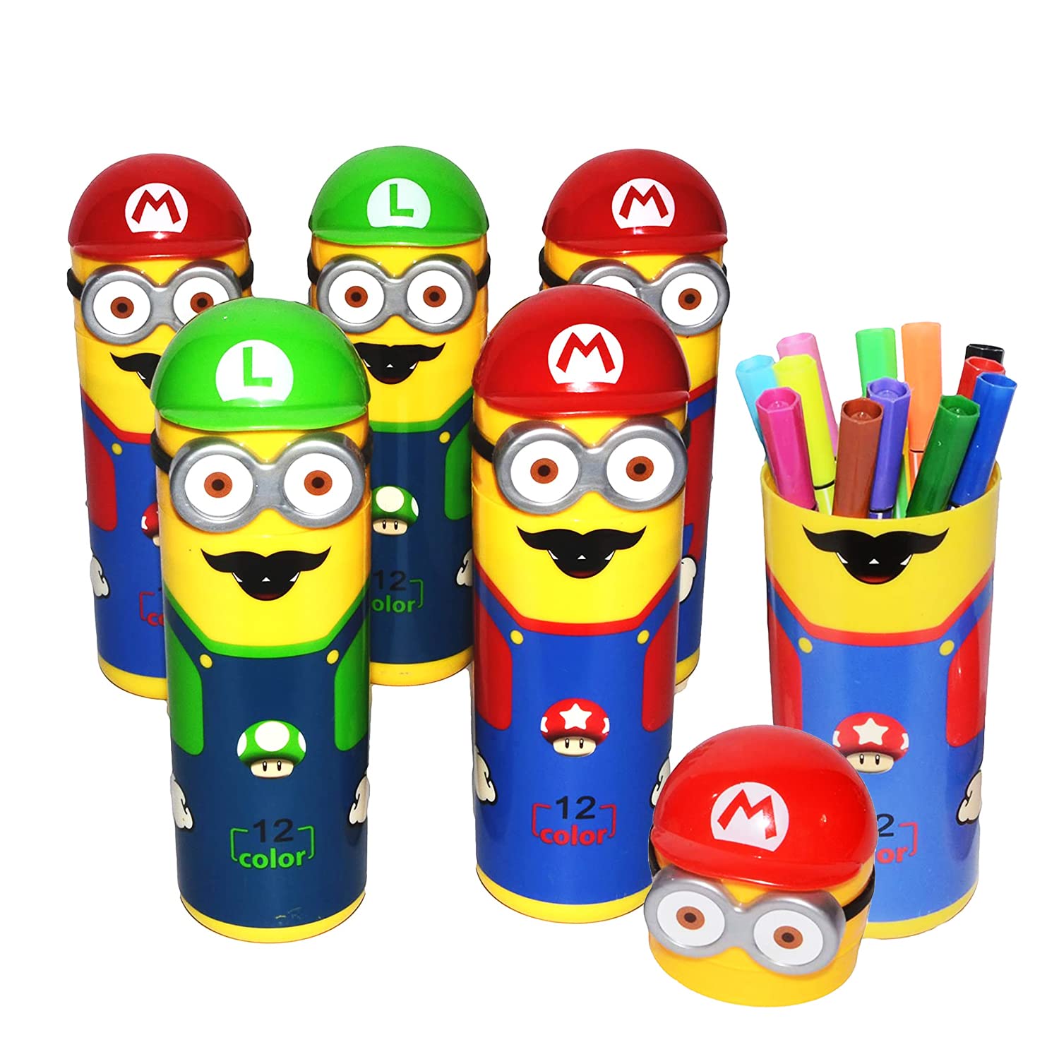 Minions Shaped Sketch Pen-Pencil Box Included with 12 Sketch Pen Set for School Kids (Multicolor)