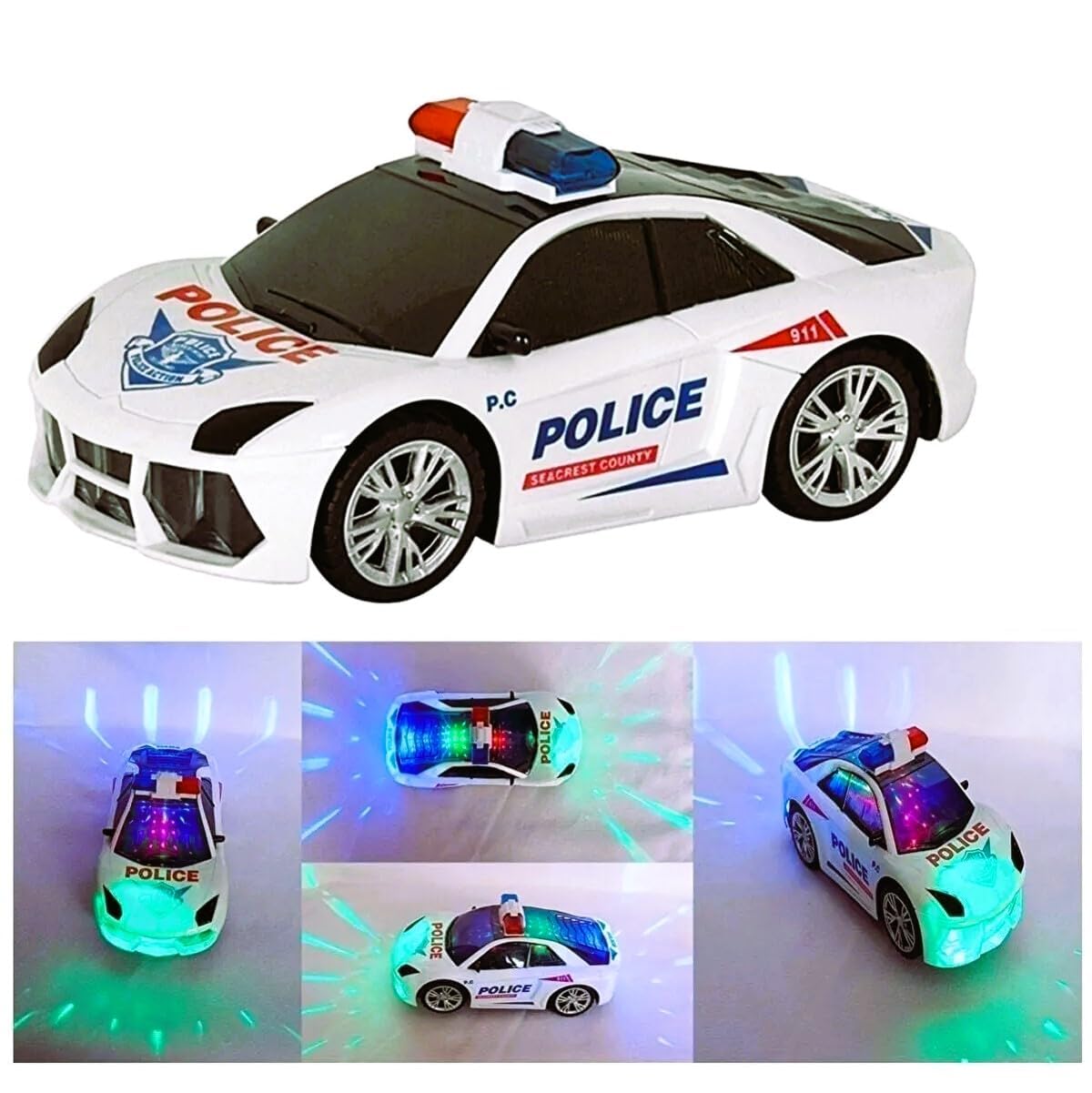 3D Light and Sound Police Car Toy for Kids – Bump and Go Action Vehicle