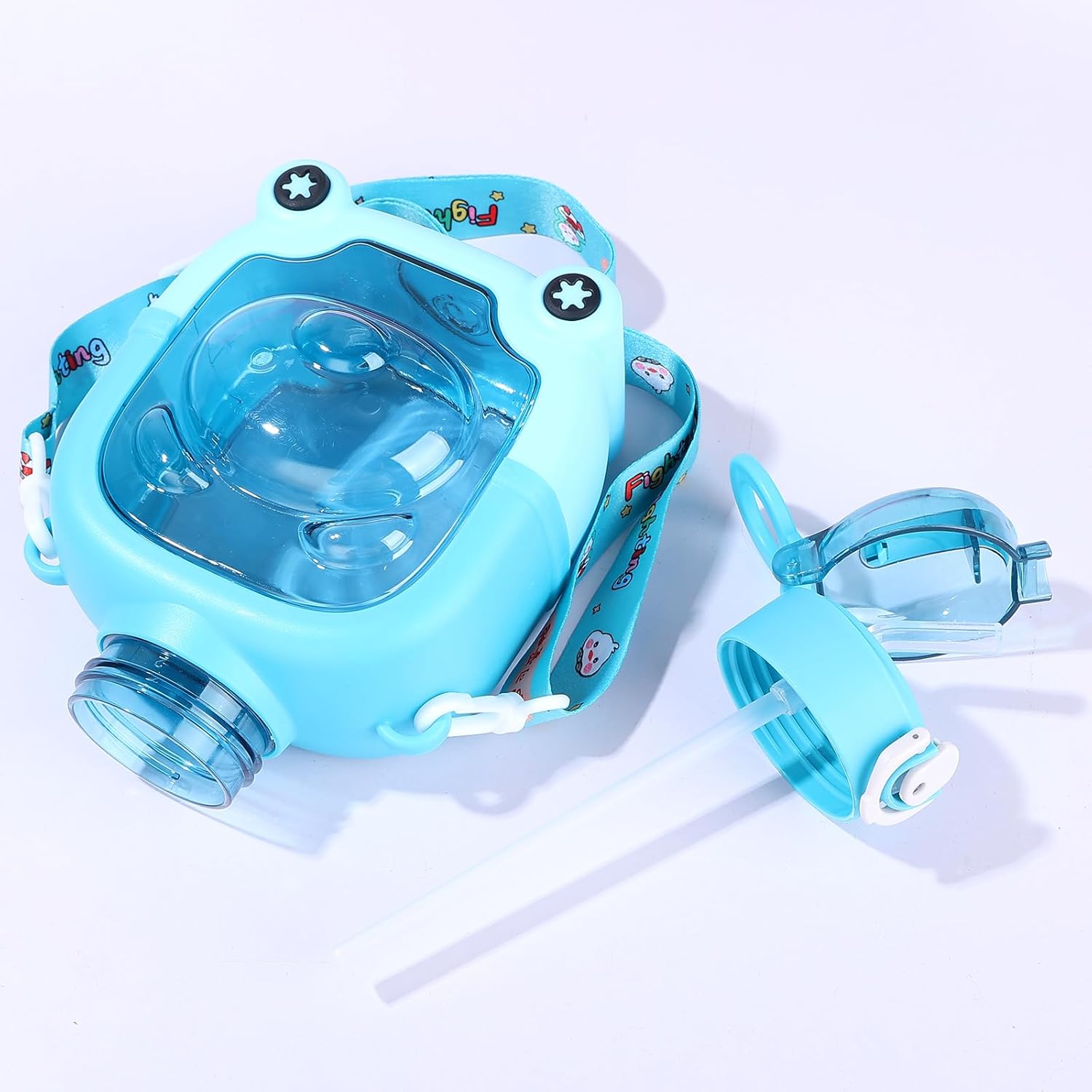 Cute Bear-Shaped Square Water Bottle with Straw and Strap (Kids Special)