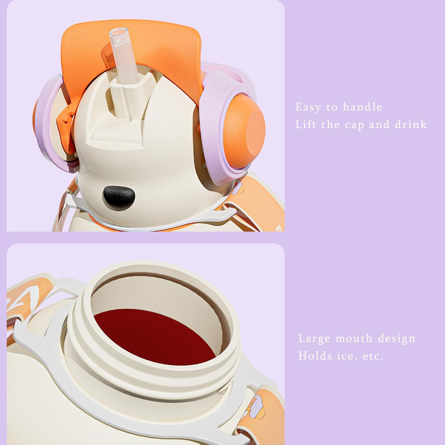 Cartoon Earphone Bear Water Bottle For Kids