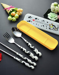 Portable Stainless Steel Cutlery Set – Spoon, Fork & Chopsticks with Case
