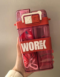 2 In 1 Double Drinking Water Bottle – 500ml Square Bottle with Strap & Silicone Straw
