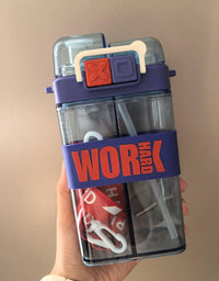 2 In 1 Double Drinking Water Bottle – 500ml Square Bottle with Strap & Silicone Straw

