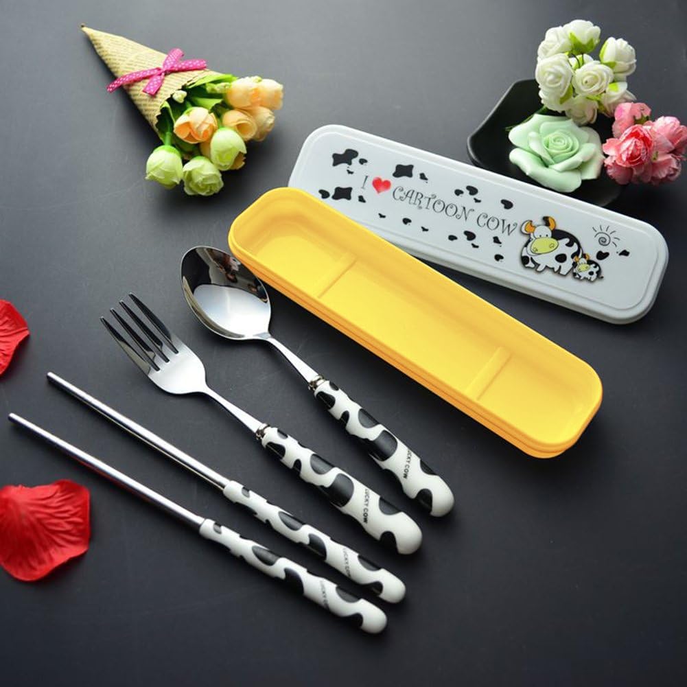 Portable Stainless Steel Cutlery Set – Spoon, Fork & Chopsticks with Case